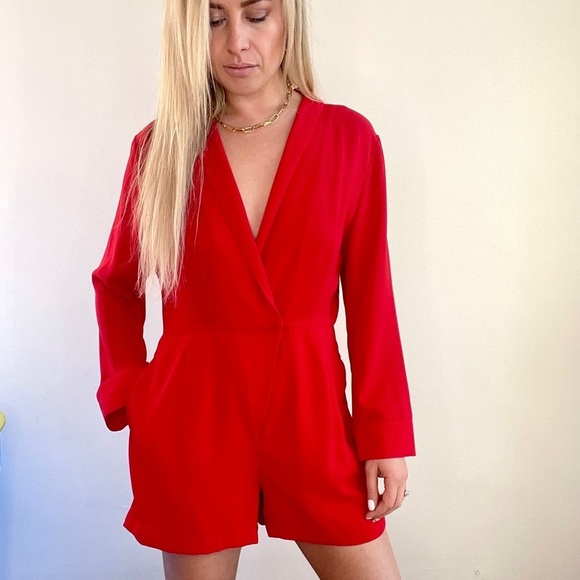 Pants - Red Long Sleeve Romper